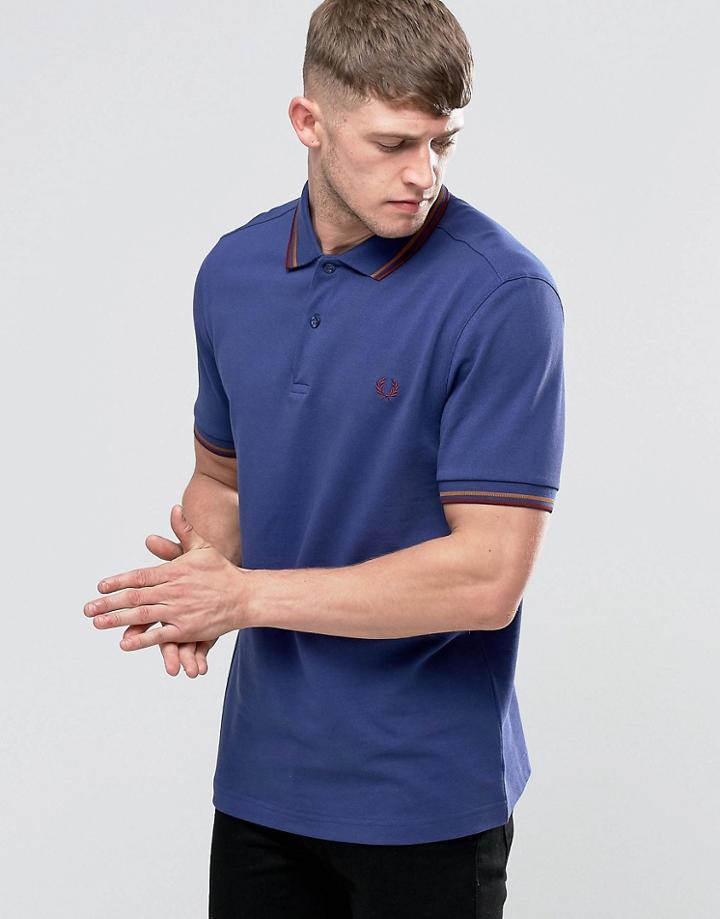 Fred Perry Polo Shirt With Tipping In Pacific Blue - Blue
