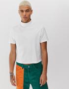 Asos Design Cropped Short Sleeve Roll Neck T-shirt In White - White