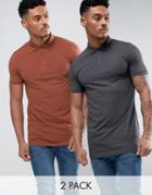Asos 2 Pack Longline Muscle Polo Shirt In Gray/red Save - Multi