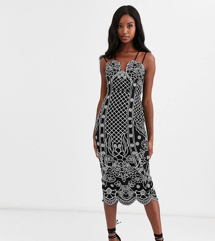 Asos Design Tall Midi Pencil Dress In Cutwork Embroidery-multi