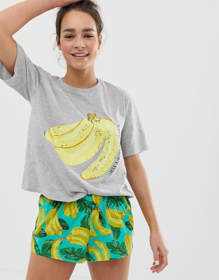 Asos Design Mix & Match Pyjama Bananas About You Jersey T-shirt - Multi