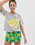 Asos Design Mix & Match Pyjama Bananas About You Jersey T-shirt - Multi