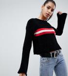 Missguided Chenille Flare Sleeve Stripe Sweater In Black - Multi