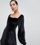 Asos Design Tall Studded Velvet Mini Dress With Sweetheart Neck-black