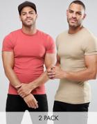 Asos 2 Pack Extreme Muscle T-shirt In Pink/white - Multi