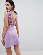 Asos Bow Strap Back A Line Mini Dress-purple