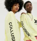 Collusion Unisex Long Sleeve Logo T-shirt In Yellow