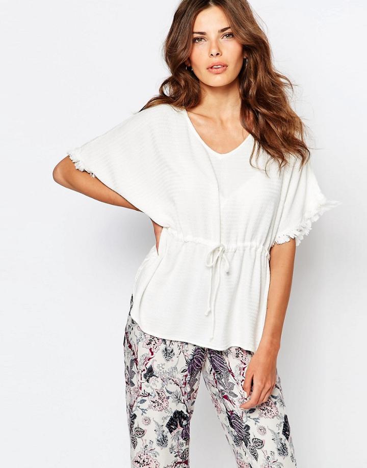 Vila Tie Waist Frayed Detail Top - Snow White