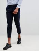 Celio Cropped Slim Fit Smart Pants In Stripe - Navy