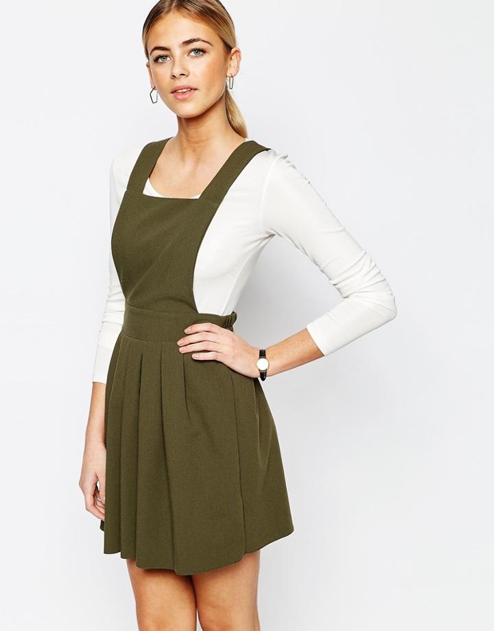 Love Tailored Mini Pinafore Dress - Khaki