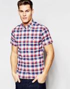 Tommy Hilfiger Check Shirt With Short Sleeves In Slim Fit Red & Blue - Blue