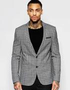 Asos Skinny Suit Jacket In Check In Grey - Gray