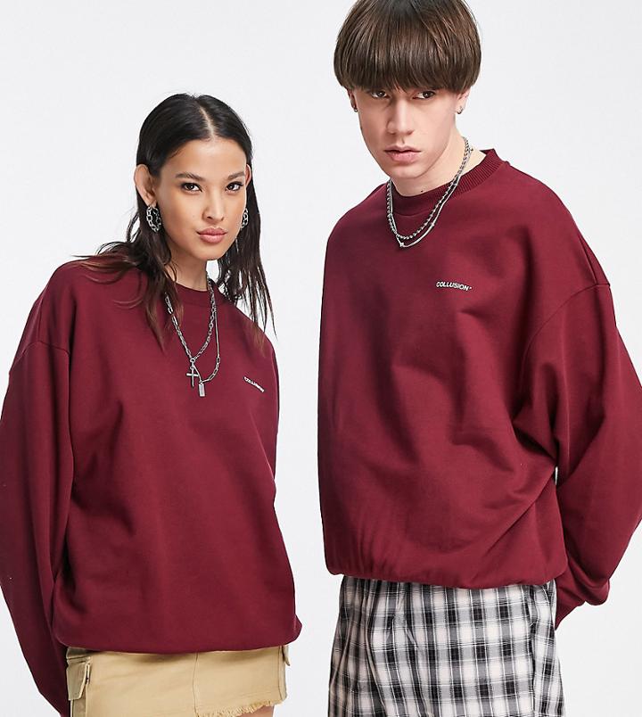 Collusion Unisex Oversized Sweatshirt In Burgundy-red