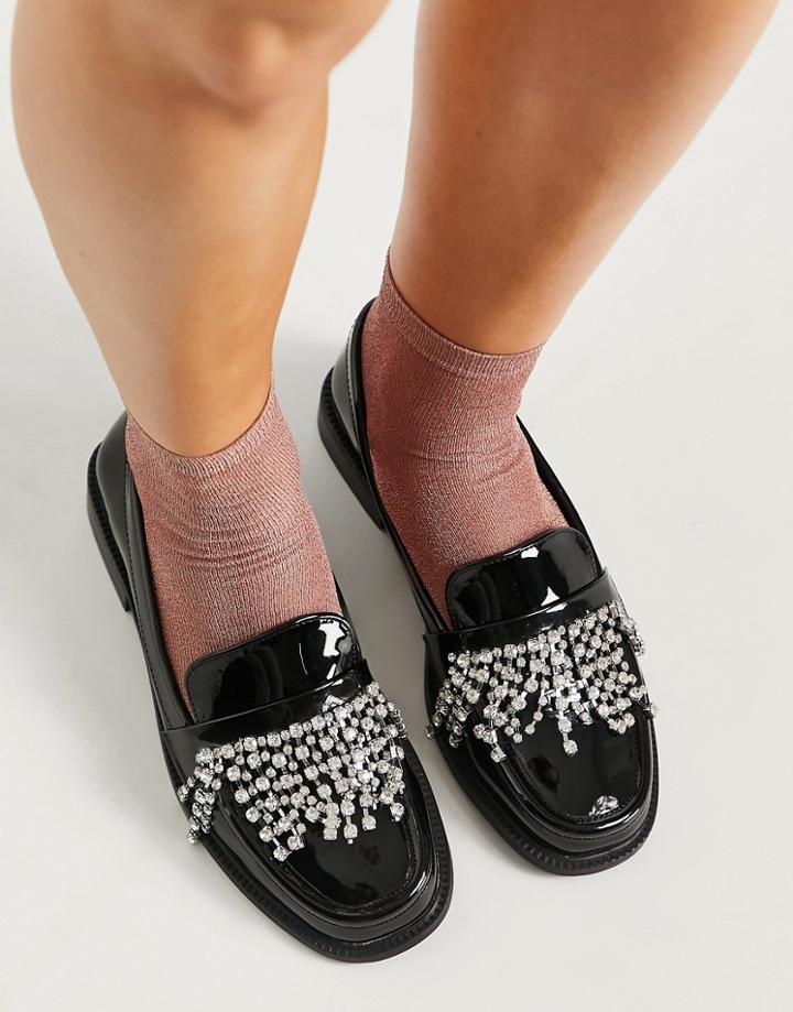 Asos Design Penny Loafers With Embellishment In Black Patent