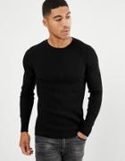Asos Design Muscle Fit Ribbed Sweater In Black - Black