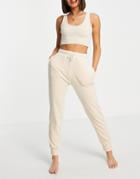 Brave Soul Vienna Velour Crop Top And Sweatpants Lounge Set In Stone-neutral