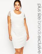 New Look Plus Pencil Dress With Lace Sleeves - Beige