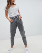 Pull & Bear Mom Jeans In Washed Gray - Gray