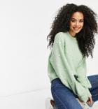 Asos Design Tall Sweater With Contrast Pom-pom Detail In Sage-green
