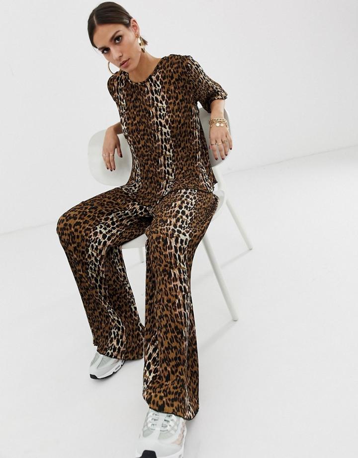 Na-kd Plisse Pants With Leopard Print In Brown Two-piece - Multi