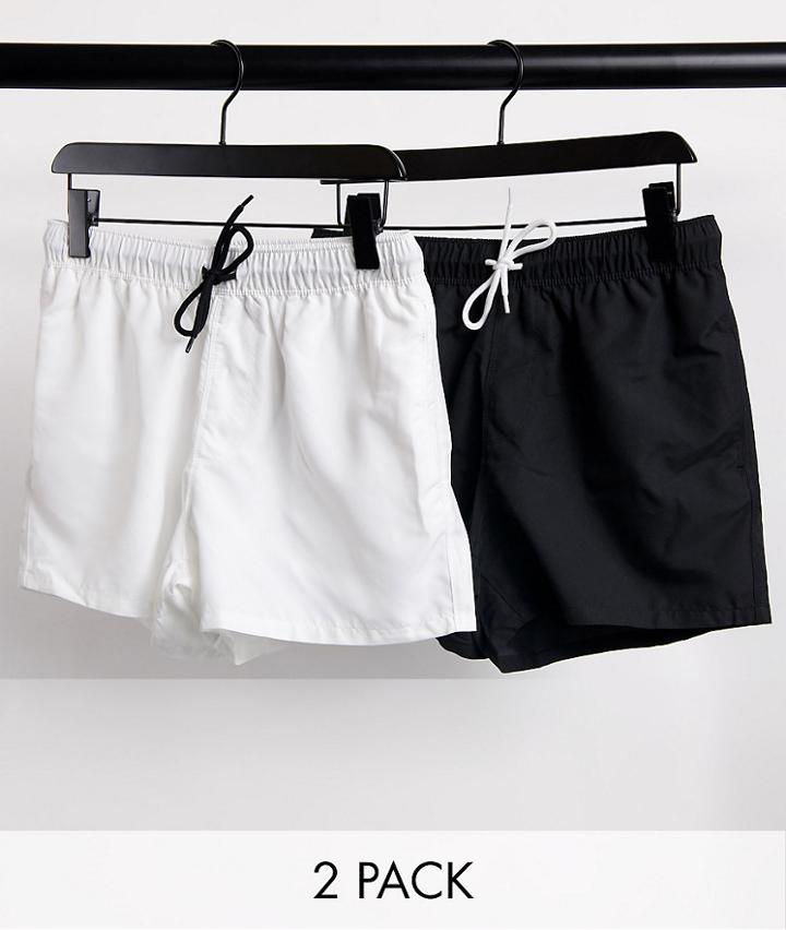 Asos Design 2 Pack Swim Shorts In Black & White Save-multi