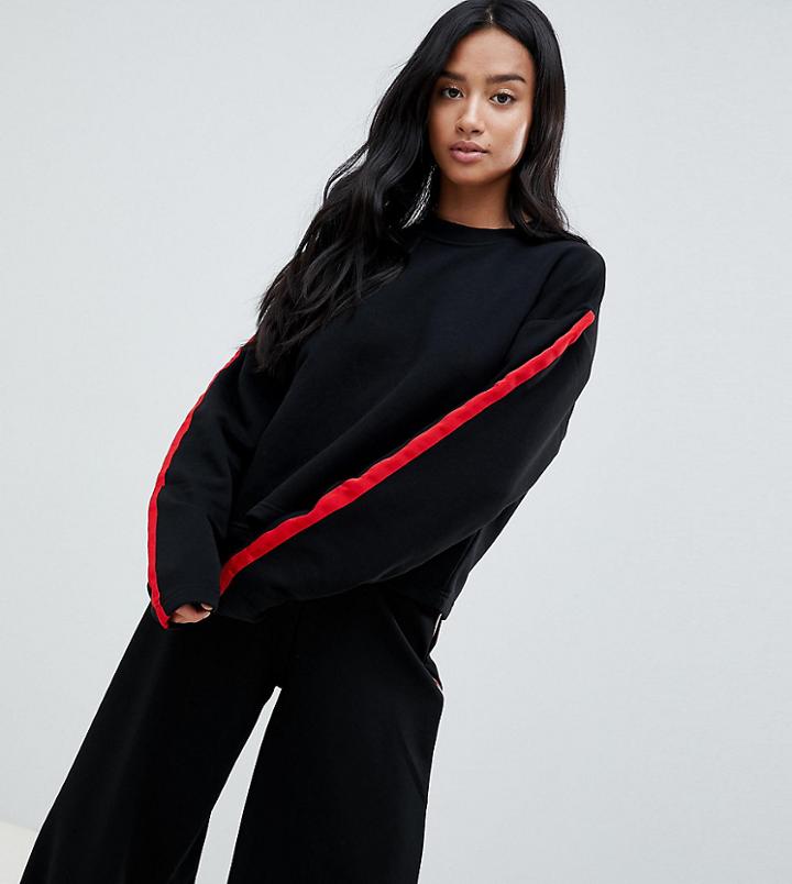 Kubban Petite Tape Arm Cropped Sweatshirt - Black