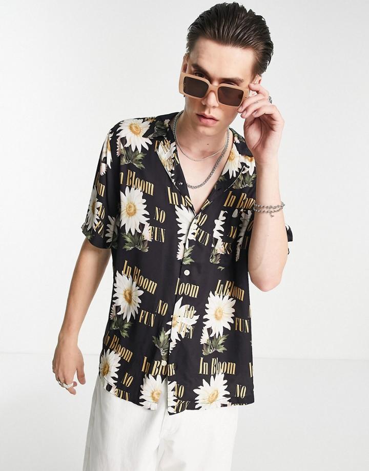 Allsaints No Fun Print Shirt In Black