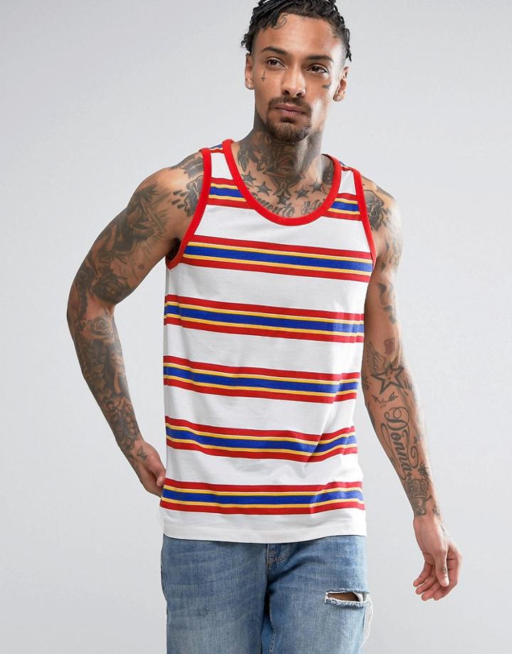 Asos Tank With Retro Stripe & Contrast Binding - White