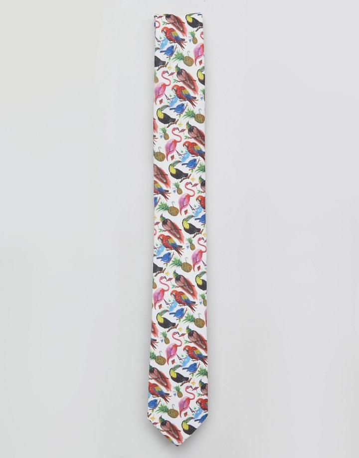 Gianni Feraud Liberty Print Birds Of Paradise Tie - Cream