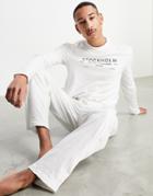 Asos Design Lounge Long Sleeve T-shirt And Pants Set With Print-grey