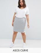 Asos Curve Sweat Skirt With Lace Up Detail - Gray