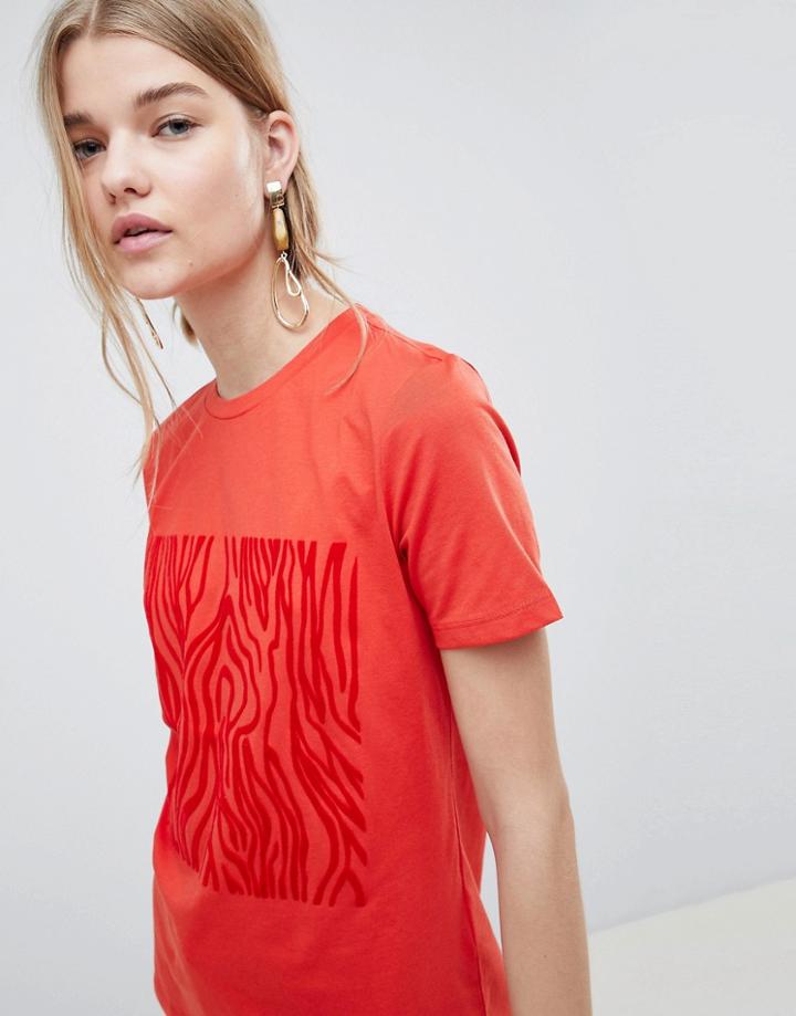 Selected Zelma Flocked Print T-shirt - Red