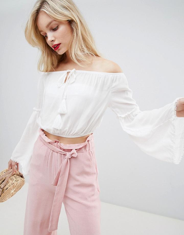 New Look Tassel Bardot Top - White
