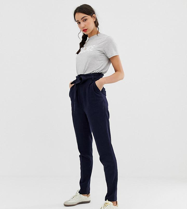 Asos Design Tall Linen Tie Waist Tapered Peg Pants - Navy