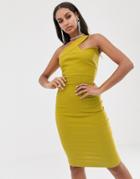 Vesper One Shoulder Midi Stretch Pencil Dress In Ochre-yellow