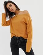 Asos Design Off Shoulder Sweatshirt With Raw Edges In Beige - Cream