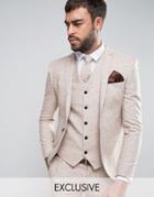 Noak Super Skinny Wedding Suit Jacket In Fleck Wool - Beige