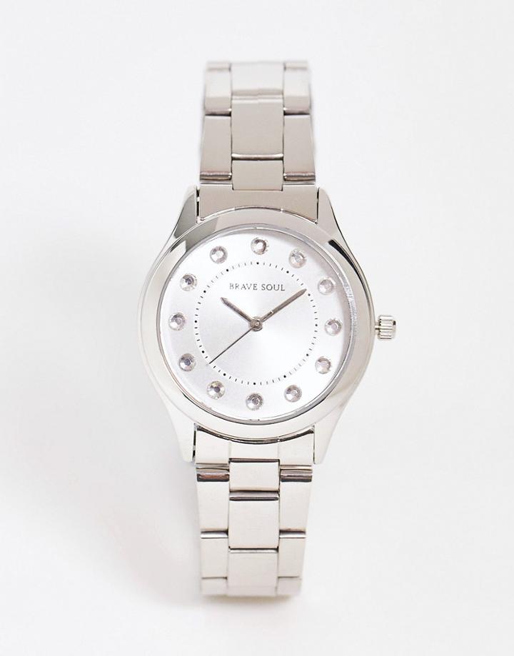 Brave Soul Stainless Steel Bracelet Watch With Diamante Face Detail In Silver