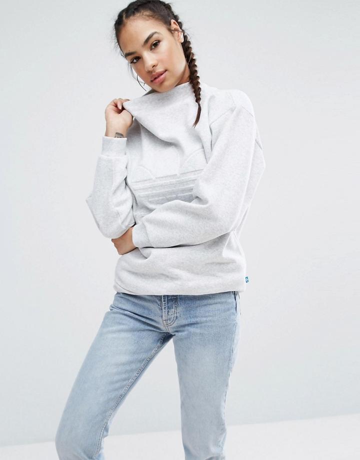 Adidas Nyc Gray High Neck Trefoil Sweatshirt - Gray