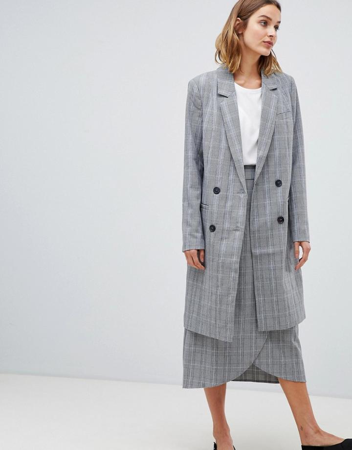 Gestuz Danielle Tailored Check Longline Coat-gray