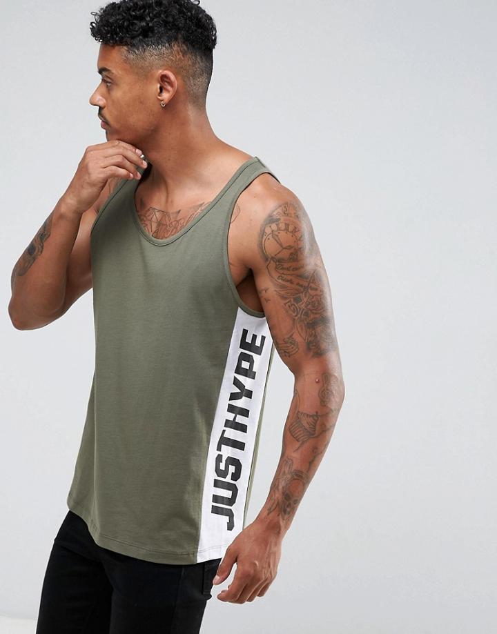 Hype Tank In Khaki With Logo Panels - Green