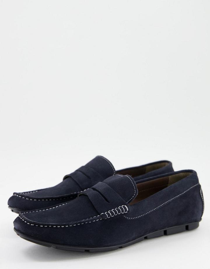 French Connection Suede Driver Shoes In Marine-blues