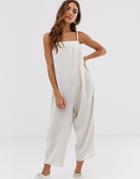 Asos Design Linen Cami Minimal Jumpsuit-white