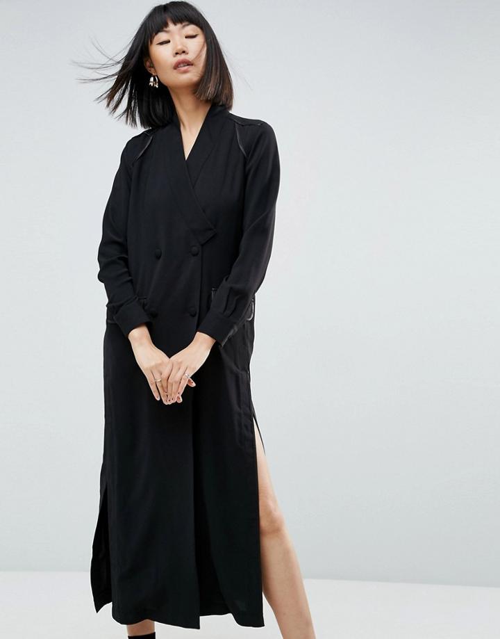 Asos White Split Detail Maxi Shirt Dress - Multi