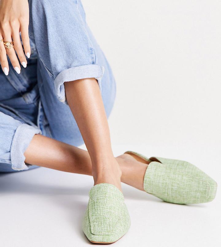 Asos Design Wide Fit Maria Square Toe Mules In Green