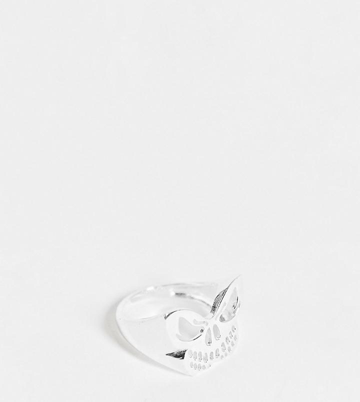 Asos Design Sterling Silver Ring In Skull Butterfly Design