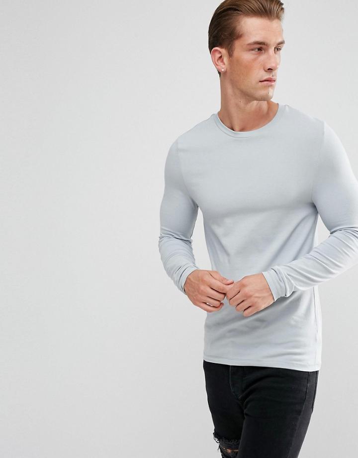 Asos Muscle Fit Long Sleeve T-shirt - Gray