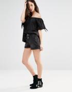 New Look Washed High Waist Denim Shorts - Black