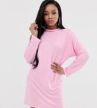 Boohoo Petite T-shirt Dress With High Neck In Pink - Pink