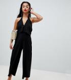 Lost Ink Petite Wide Leg Halterneck Jumpsuit - Black